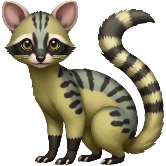 Rare realistic cool cute epic aesthetic colorful Amaura-Bayleaf-Civet-Genet-species-Fakemon-hybrid-creature, with markings, full body emoji