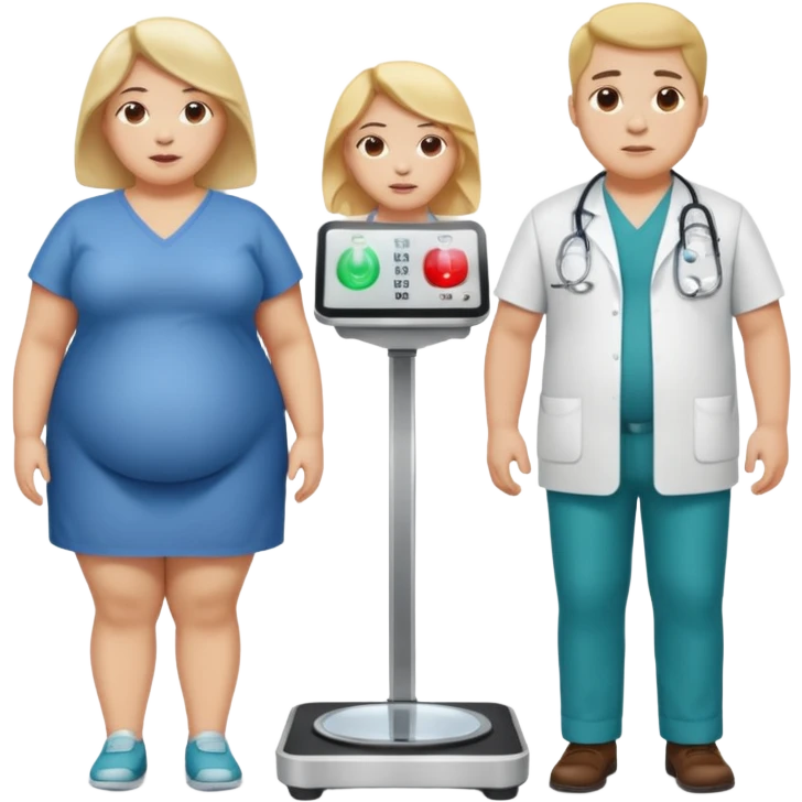 pessoa gorda em cima de balança e medico do lado emoji