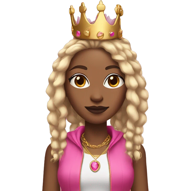 Black woman with blonde dreadlocks with pink highlights, and pink and black fox ears, wearing a pink and gold crown with six points emoji
