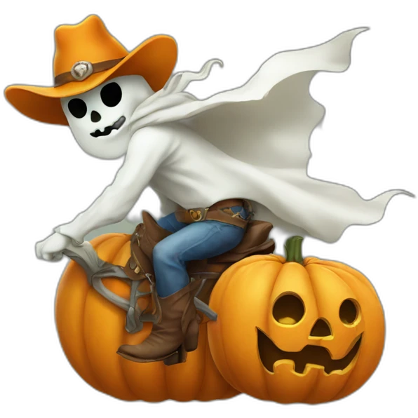 a ghost cowboy riding a pumpkin emoji