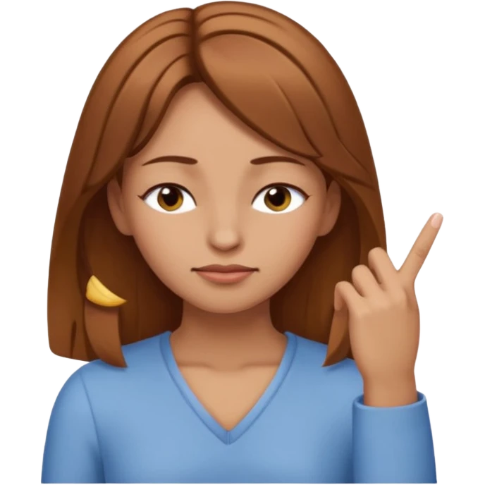 White but tan person with lightish brown hair girl has eyes lightly closed and index and middle fingers held on the temples of the forehead has if she is thinking and knows and sort of smirking emoji
