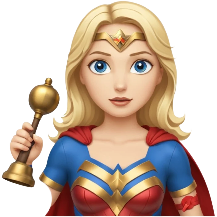Blonde blue eyes Wonder Woman holding bell and baton  emoji