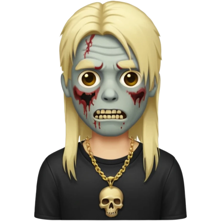 make a iphone emoji who is a zombie man with long blonde hair with light brown roots, with a black punk shirt and a golden neckless emoji