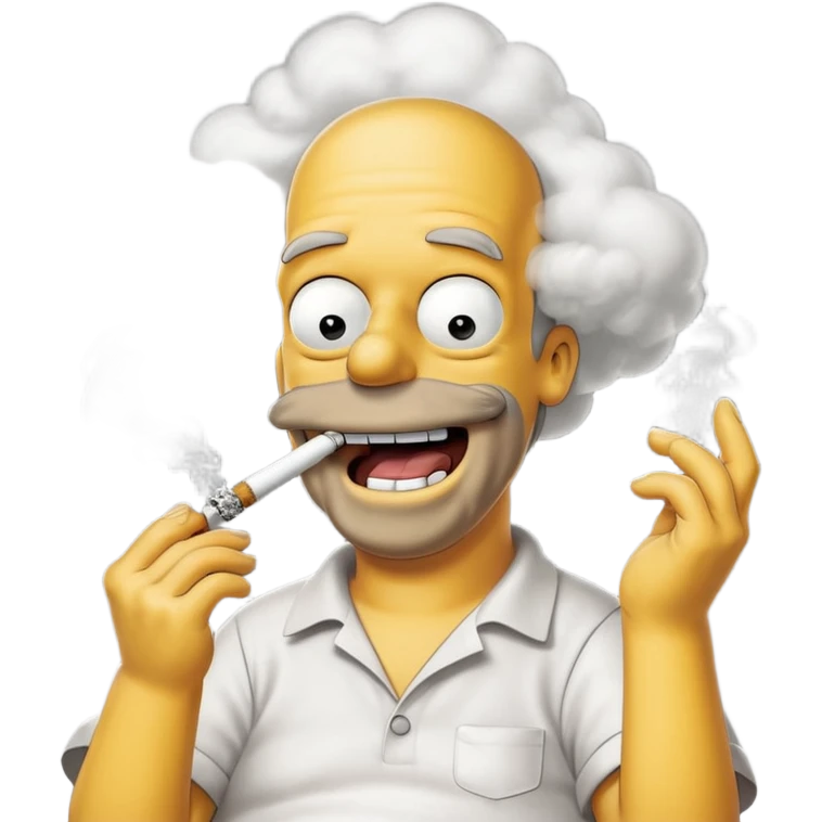 Hommer Simpson ki fumme un enorme joint plien de fumme dans le decord et il rigole  emoji