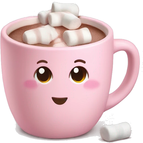 Light Pink mug of hot chocolate with marshmallows  emoji