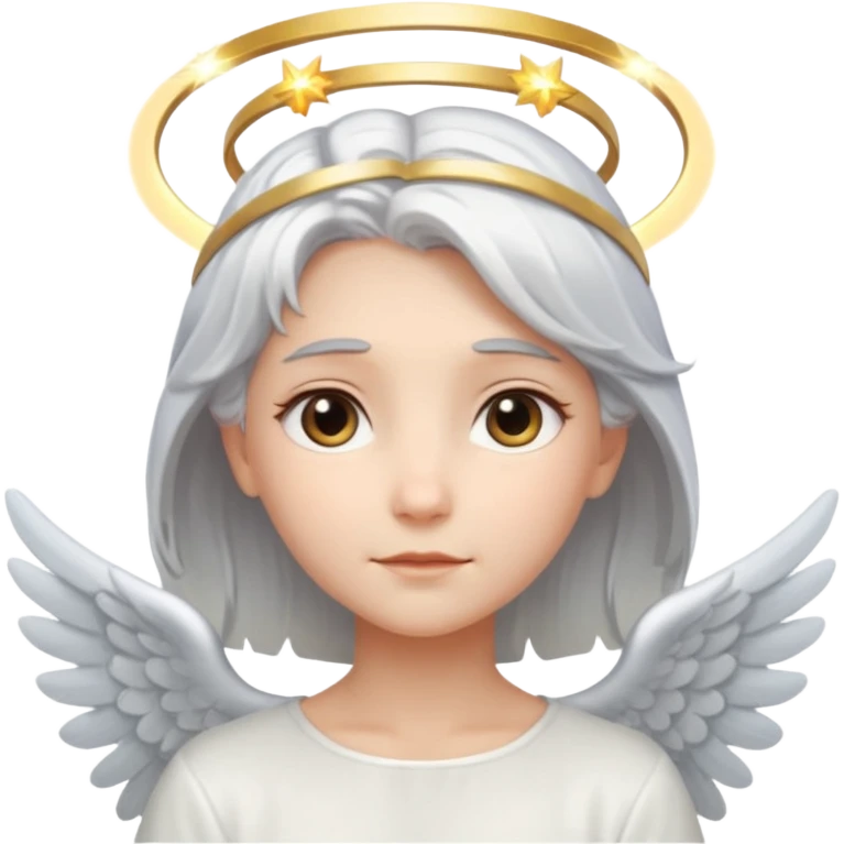 Angel with silver hair and glowing halo emoji