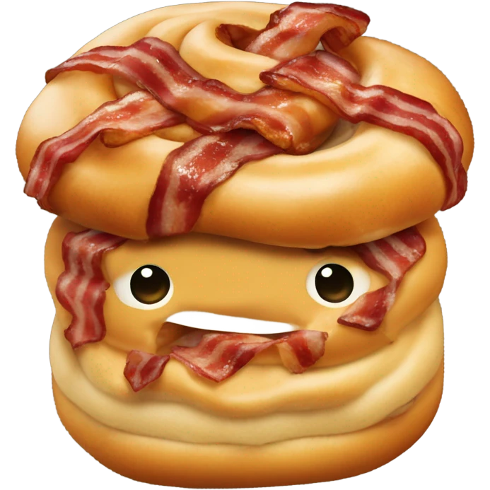 One Cinnamon bun with two pieces of bacon on top emoji