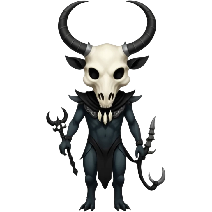 Shiny Dark Edgy  Inteleon-Amaura-Fakémon-hybrid-creature (full body) with a horned animal-skull-mask emoji