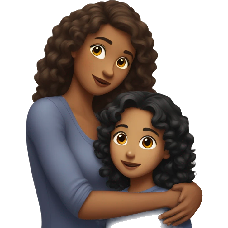 a brown woman with long brown curly hair hugging a younger girl with mid length black hair emoji