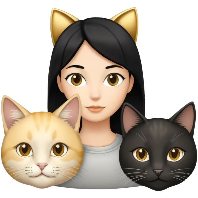 Medium-length black hair + one golden shaded cat + one silver shaded cat. emoji