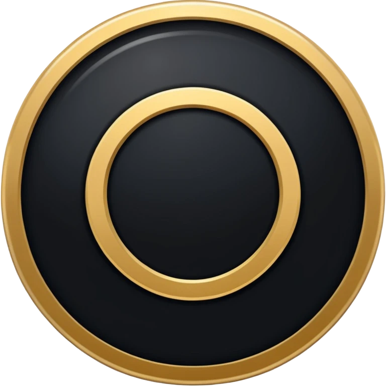 Minimalist emoji design of a perfectly round black circle with a thick textured metallic gold rim around it. The gold edge should look slightly brushed and irregular, like liquid gold or gold paint, with subtle sparkle details. emoji