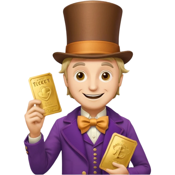 Wonka con un golden ticket emoji