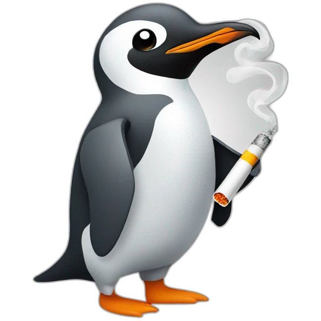 grey penguin with cigarette emoji