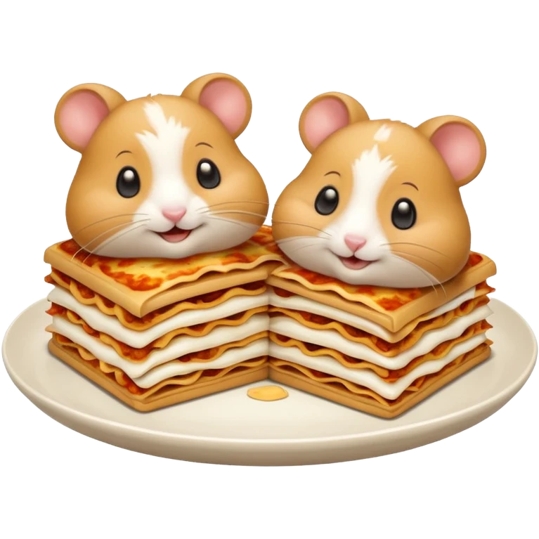 cartoon-style hamster sharing lasagna with other cartoon-style hamsters emoji