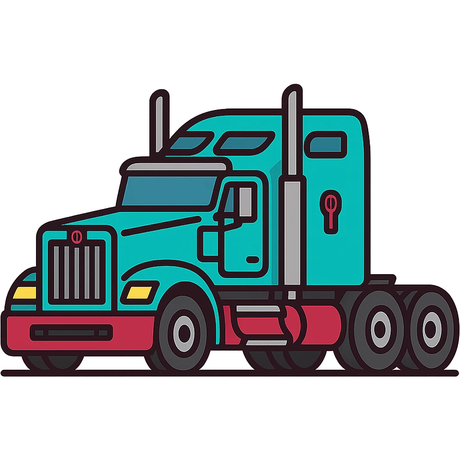 2026 Kenworth Sleeper semi truck, side view, headlights on, minimal flat icon style, no background emoji