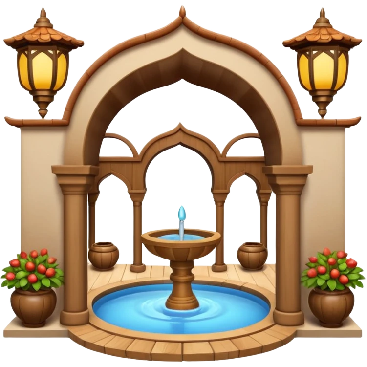 3D Apple-style emoji of a traditional Turkish han with courtyard, arches, fountain, wooden doors, and hanging lanterns. Rounded, glossy, smooth, soft shadows, white background.







 emoji