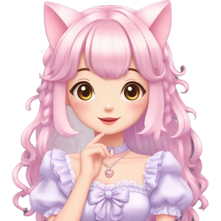 Shiny Blushing Cute Kawaii Beautiful Pastel Lolita Anime Catgirl Trending Style Cottagecore Pastelcore  full body emoji