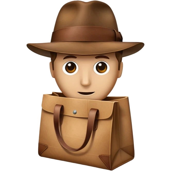shopping bag with an Indiana Jones hat on top emoji