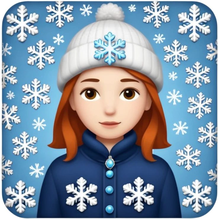Fantasy human emoji portrait, small winter brooch or snowflake pin on clothing, festive but restrained design, cozy winter mood, flat emoji style, male/female variant
 emoji