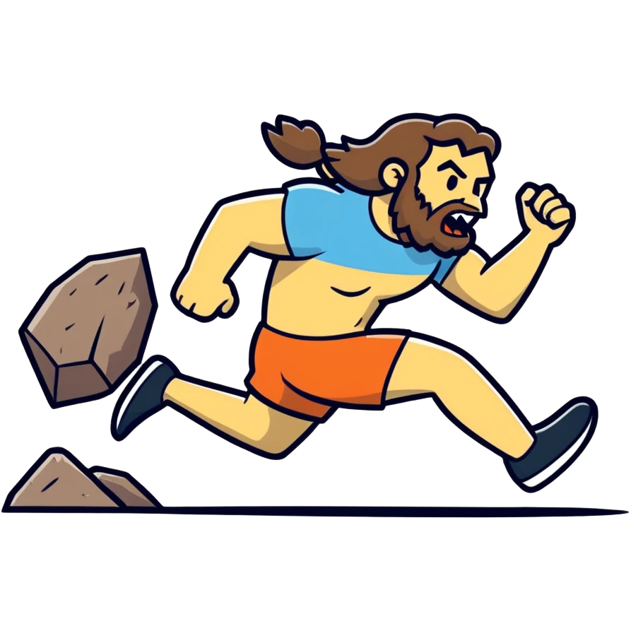 Cross fitter running away from caveman emoji