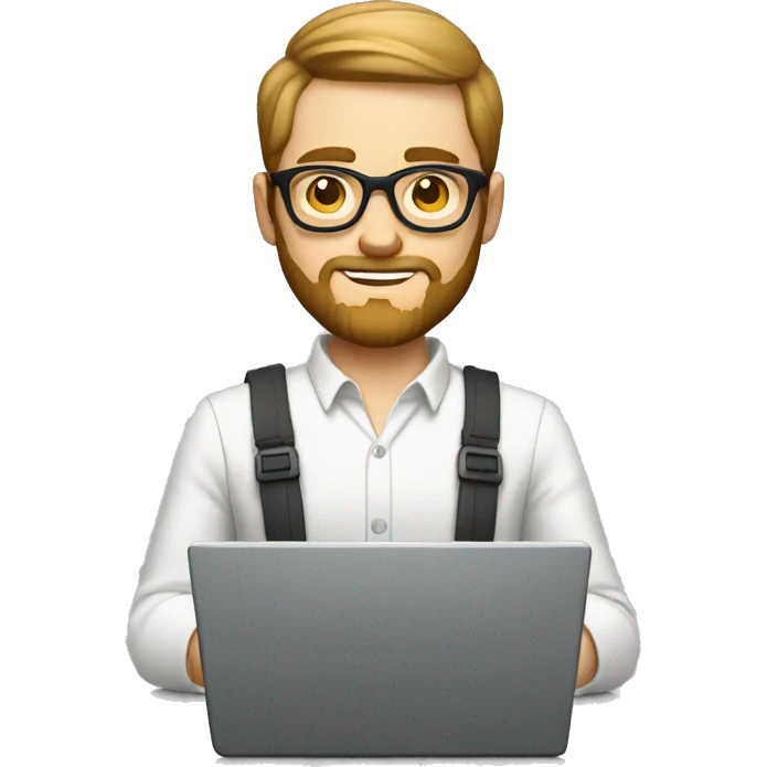 geek white guy with glasses with short side trimmed hair and a beard with a laptop emoji