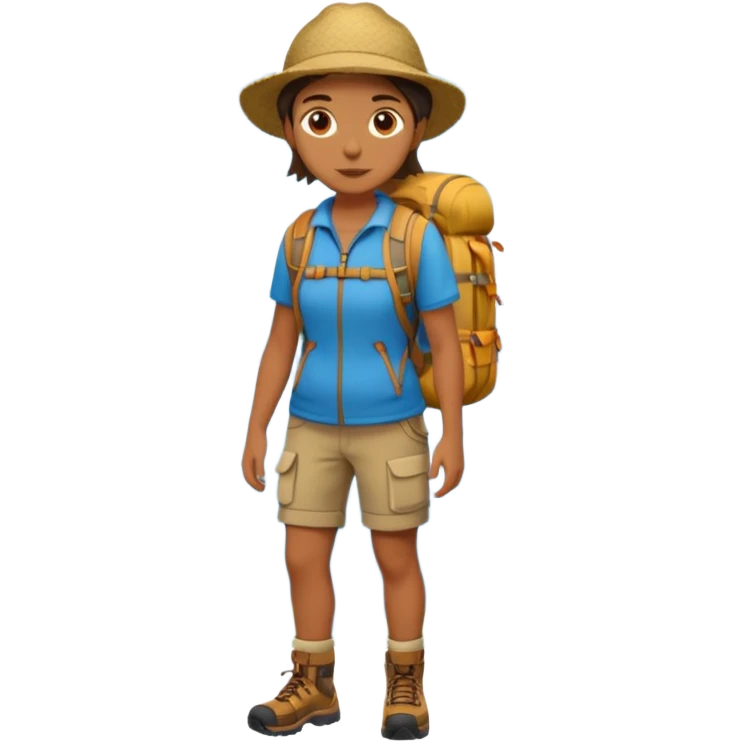 남미 여행에 가는 사람의 전신을 그려줘! 바로 하이킹 갈 수 있을 정도로 잘 입은! emoji