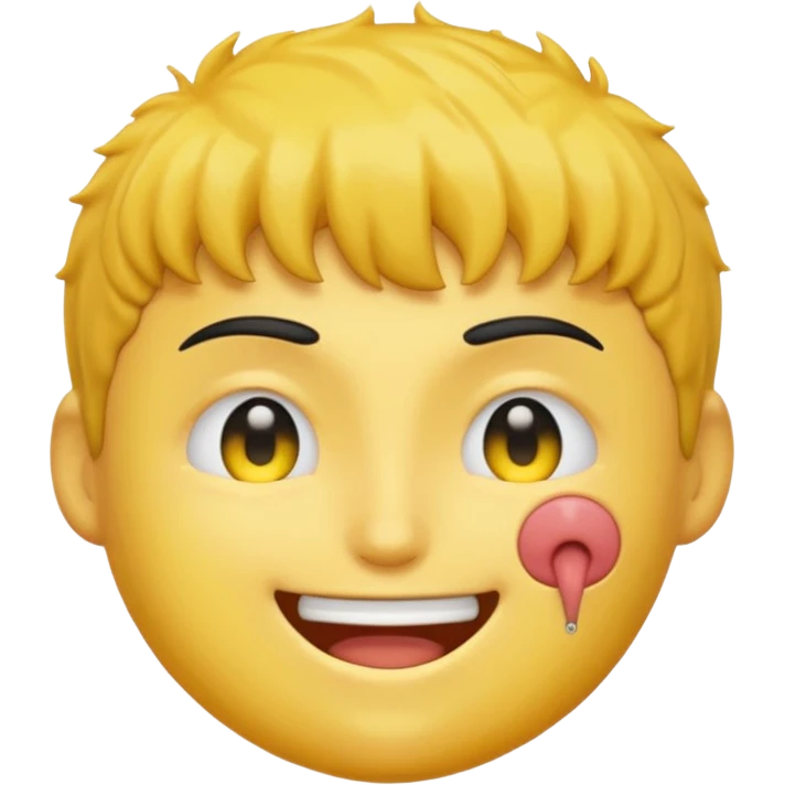A yellow emoji of the anime character Guts from the anime Berserk with one eye closed emoji