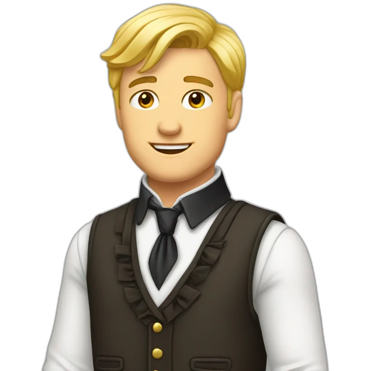 Homme blond avec un jabot un gilet de costume et une chemise emoji