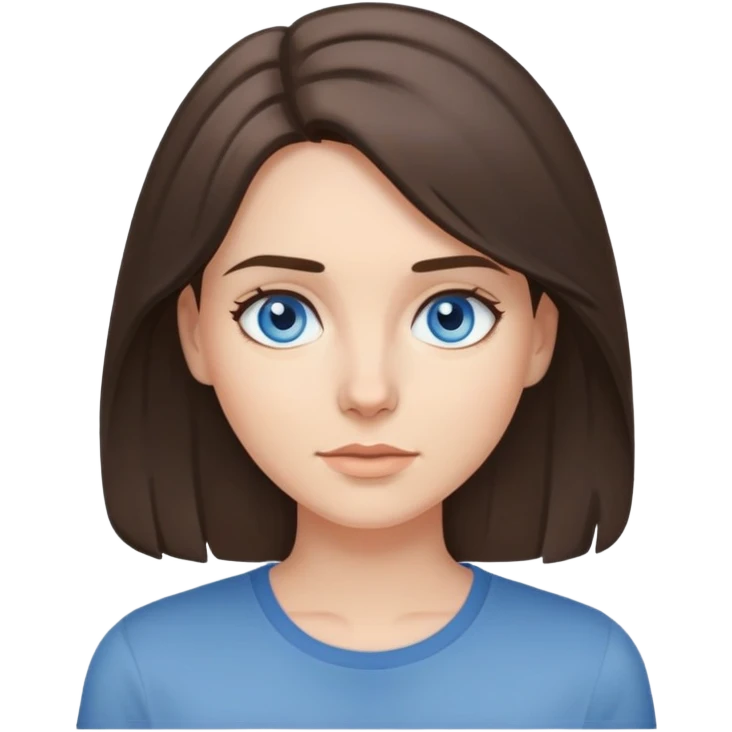 Brunnete with mid lehghnt hair with blue eyes and grey shirt  emoji