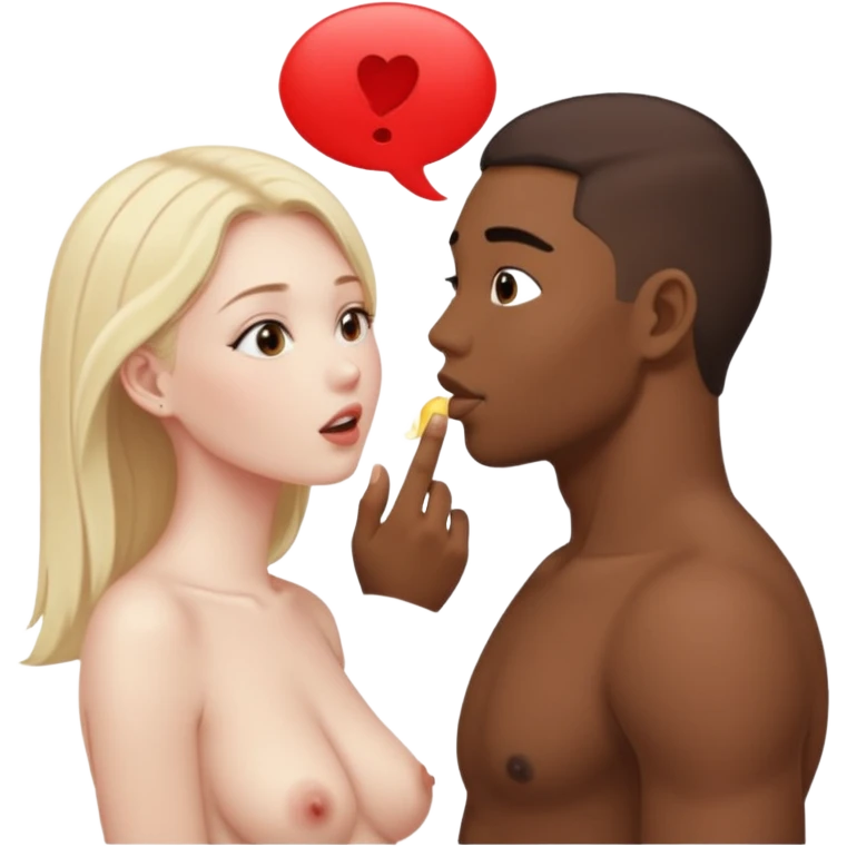 Nude light-skinned female giving fellatio to darker-skinned asian male emoji