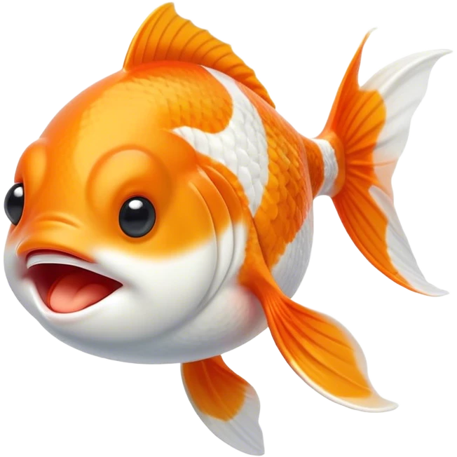 Cinematic Cute Yawning Orange and White Goldfish Portrait Emoji, Head tilted slightly with a dramatic, wide-open yawn, showcasing a smooth body with a balanced blend of orange and white, graceful fins slightly drooping, round golden eyes barely open in drowsy contentment, Simplified yet irresistibly adorable features, highly detailed, glowing with a soft, cozy glow, high shine, relaxed yet expressive, stylized with a touch of whimsy, bright and endearing, soft glowing outline, capturing the essence of a sleepy yet affectionate goldfish, so drowsy it feels like it could float out of the screen and curl up for a nap! emoji