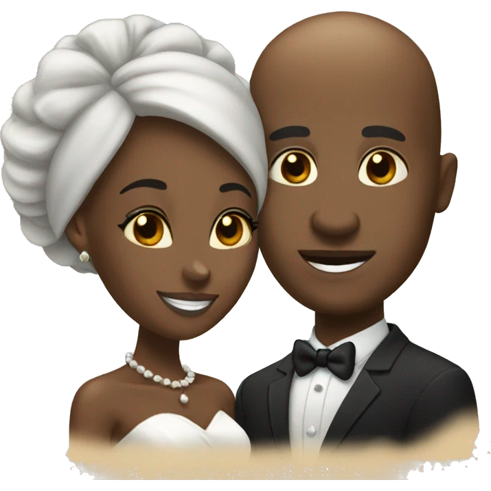 Bald black man and black wife married couple emoji