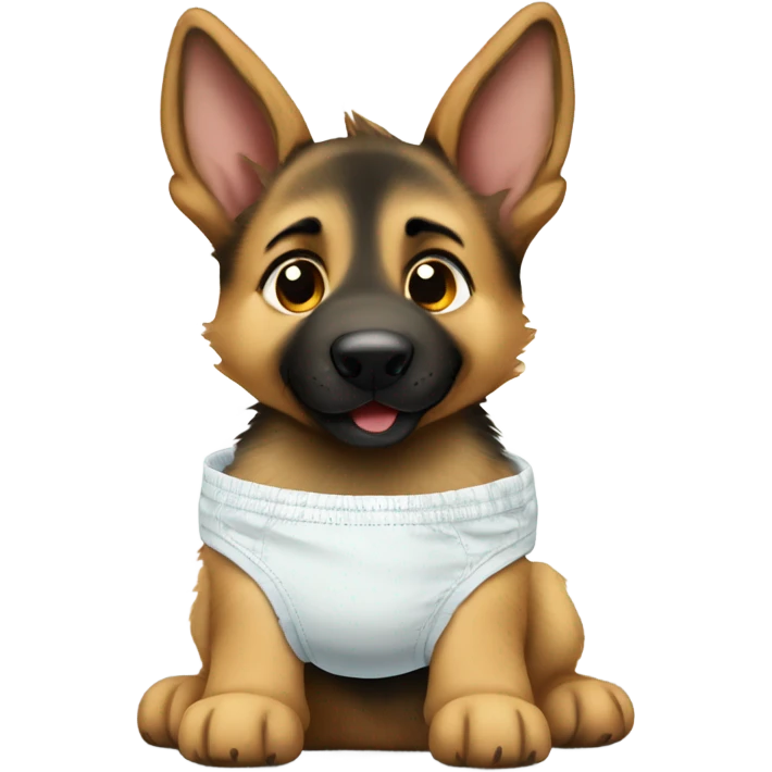 German shepherd puppy wearing a diaper on his butt emoji