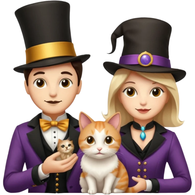 magician couple and their pet cat emoji