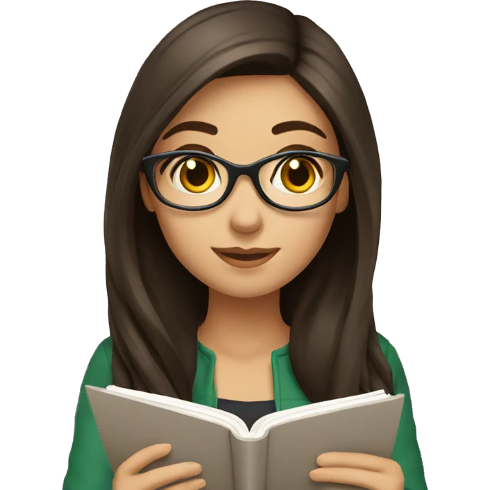 Pretty brunette woman studying emoji