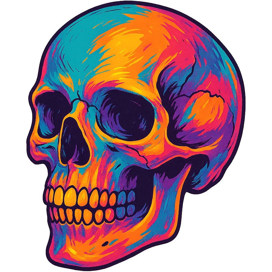 skull in a unique color variation, vibrant distinct colors, artistic style, no background emoji