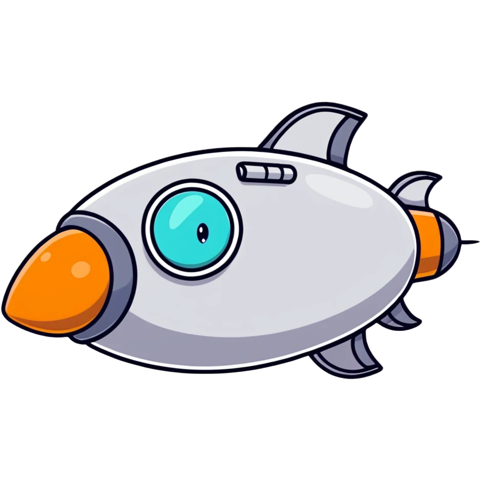 Cartoon spaceship with a bulging round middle section resembling a pregnant belly, cute face on the front emoji