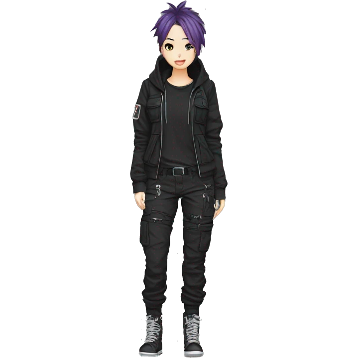Edgy anime punk gothic tomboy with techwear cargo pants hoodie emoji