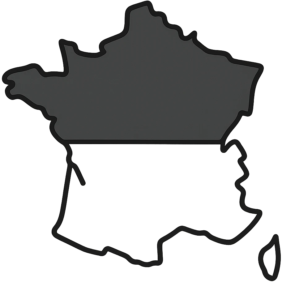 minimalist France outline map split into two regions, upper region black, lower region white, no text emoji