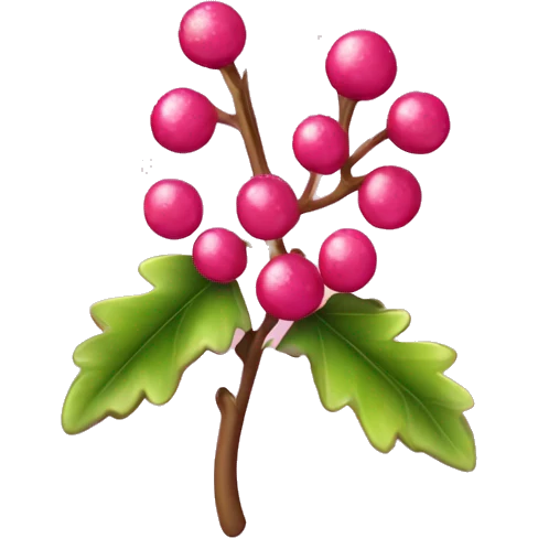 Tiny pink mistletoe with glittery leaves and cute heart-shaped berries emoji