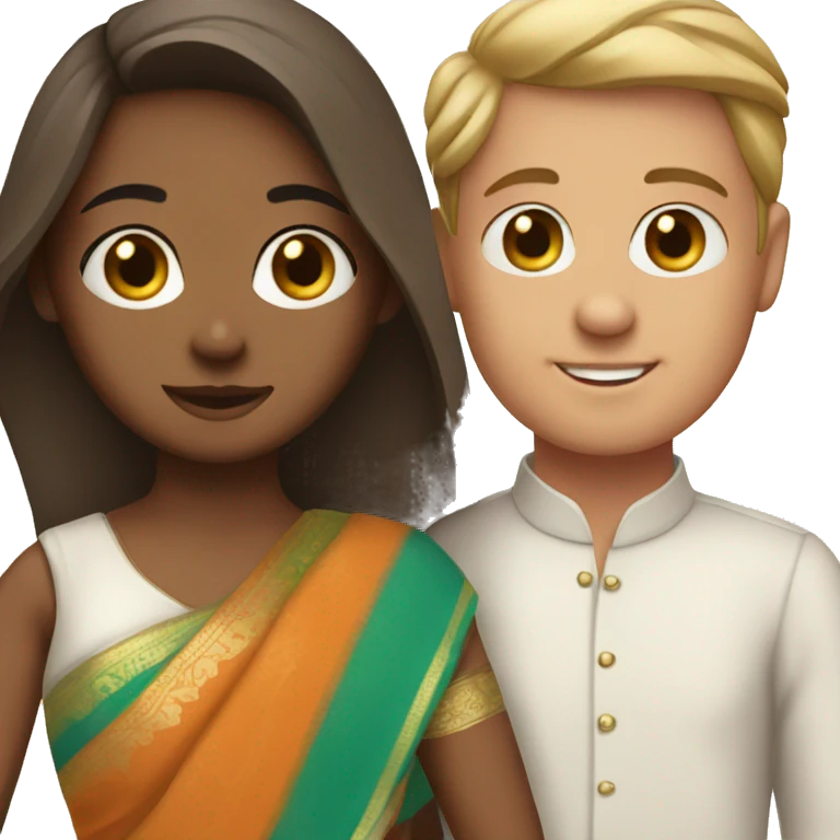 Girl in sari with white boyfriend emoji