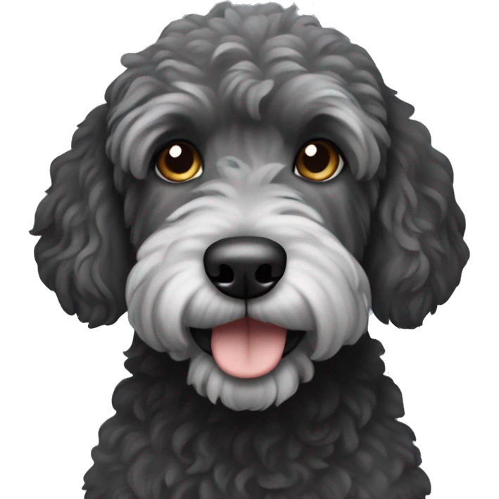 A black golden doodle dog with gray muzzle emoji