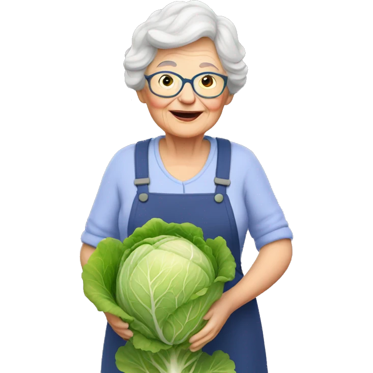 Granny in garden with cabbage emoji
