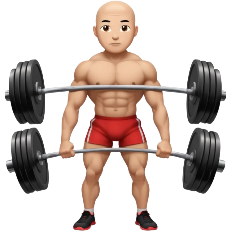bald asian man deadlifting emoji