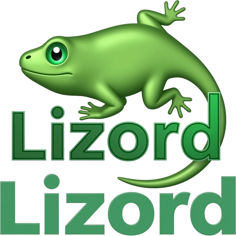 Создай эмодзи с металическим зеленым переливом 3d с надписью Lizord. Надпись стилизуй под растекающийся стиль лого не делай, а если и сделаешь то в виде ящерицы emoji