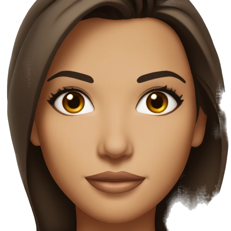 3/4 face, contrasted, shadow, light, Eva Longoria expression, relaxed, thin nose, brunette woman, hazel eyes, long eyelashes, dark shoulder shaded hair, white t-shirt emoji