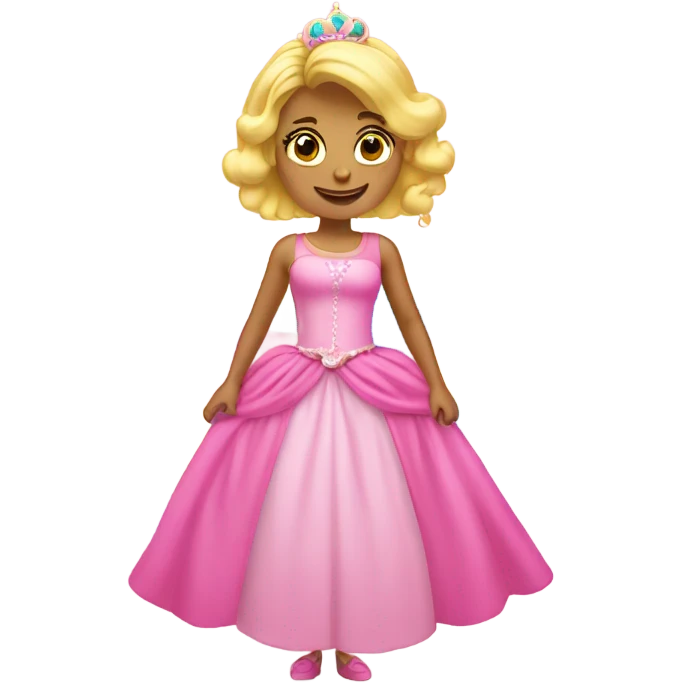 Blond girl with a big pink princess dress and a rainbow above her emoji