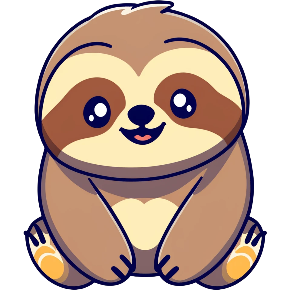 close up of a cartoon sloth's face, exaggerated features, fills the frame, playful expression emoji
