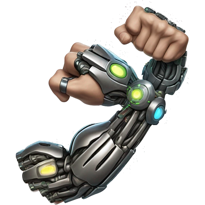 Flexing cyborg bicep and forearm with circuits and shocks emoji