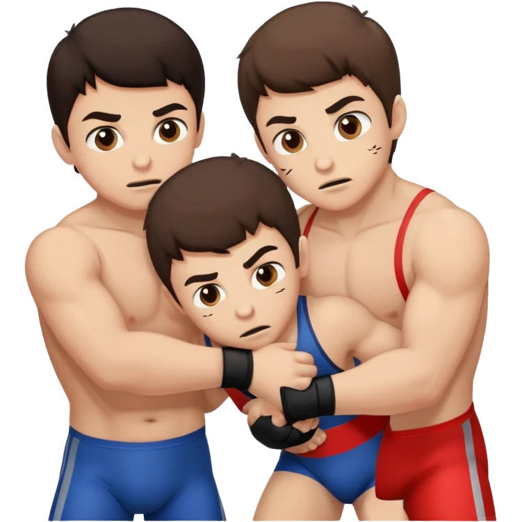 Three young brunette brothers wrestling each other emoji